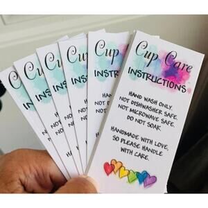 100 Cup Care Instruction Cards for Small Business (2x4 in)